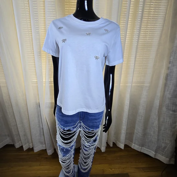 White Embellished T-Shirt - Picture 12 of 16